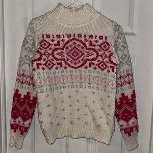 GAP Red and Cream Patterned Turtleneck Sweater